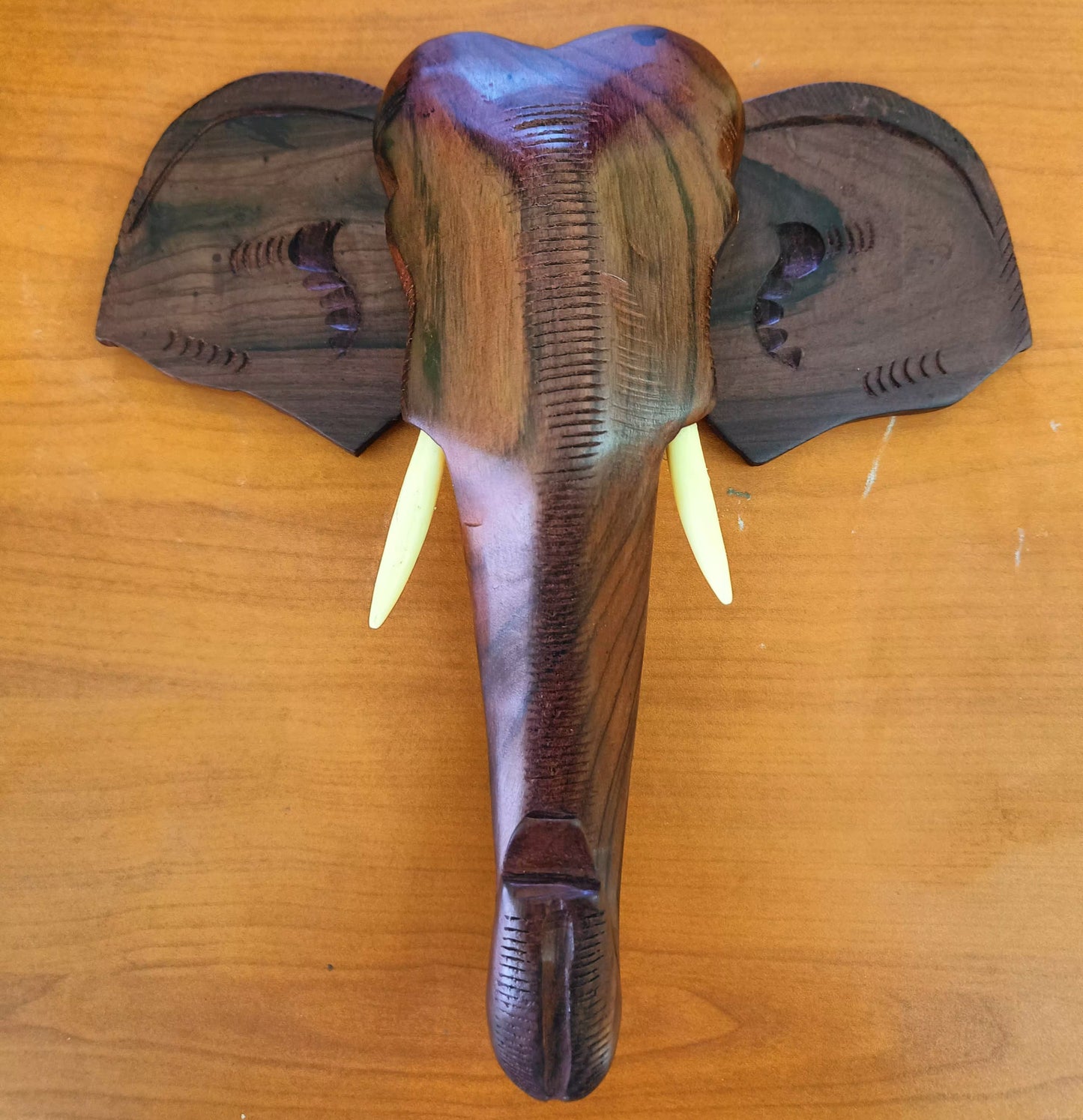 16-Inch Kerala Rosewood Elephant Head Wall Hanging – Traditional Hand-Carved Décor (Deluxe Finish)