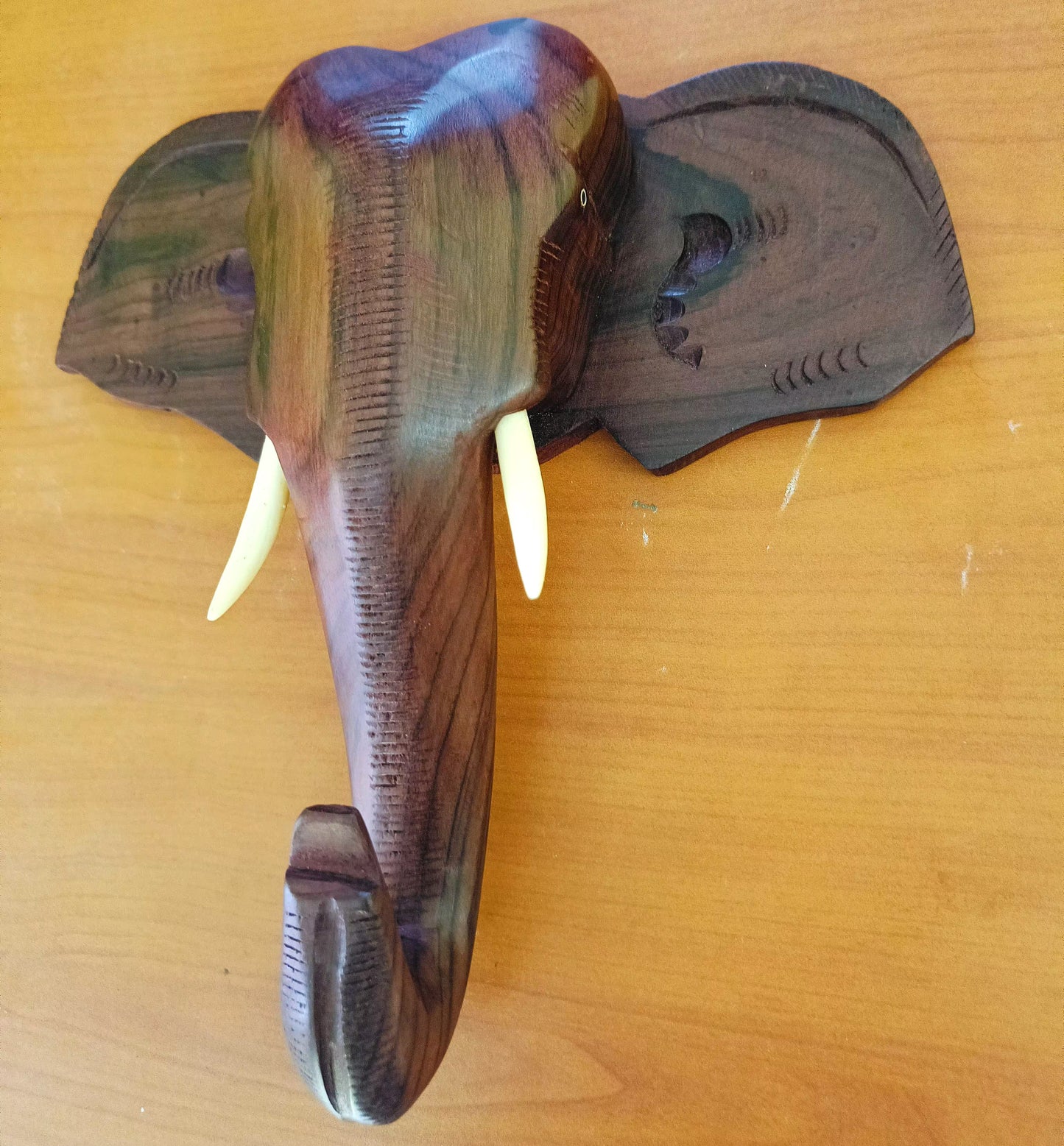 16-Inch Kerala Rosewood Elephant Head Wall Hanging – Traditional Hand-Carved Décor (Deluxe Finish)