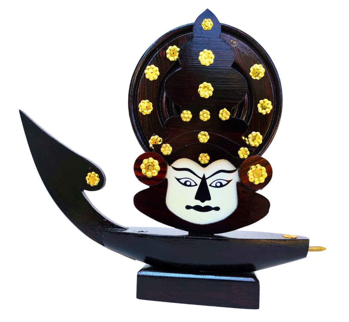 Handcrafted Kerala Snake Boat Showpiece with Kathakali Art – 14 Inches