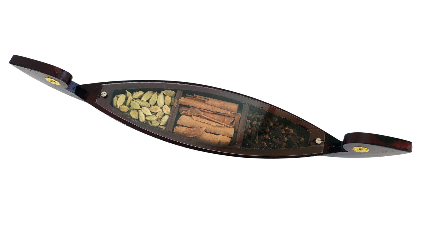 Miniature Kettuvallom Spice Boat with 3 spices  – Traditional Kerala Charm for Décor and Gifting