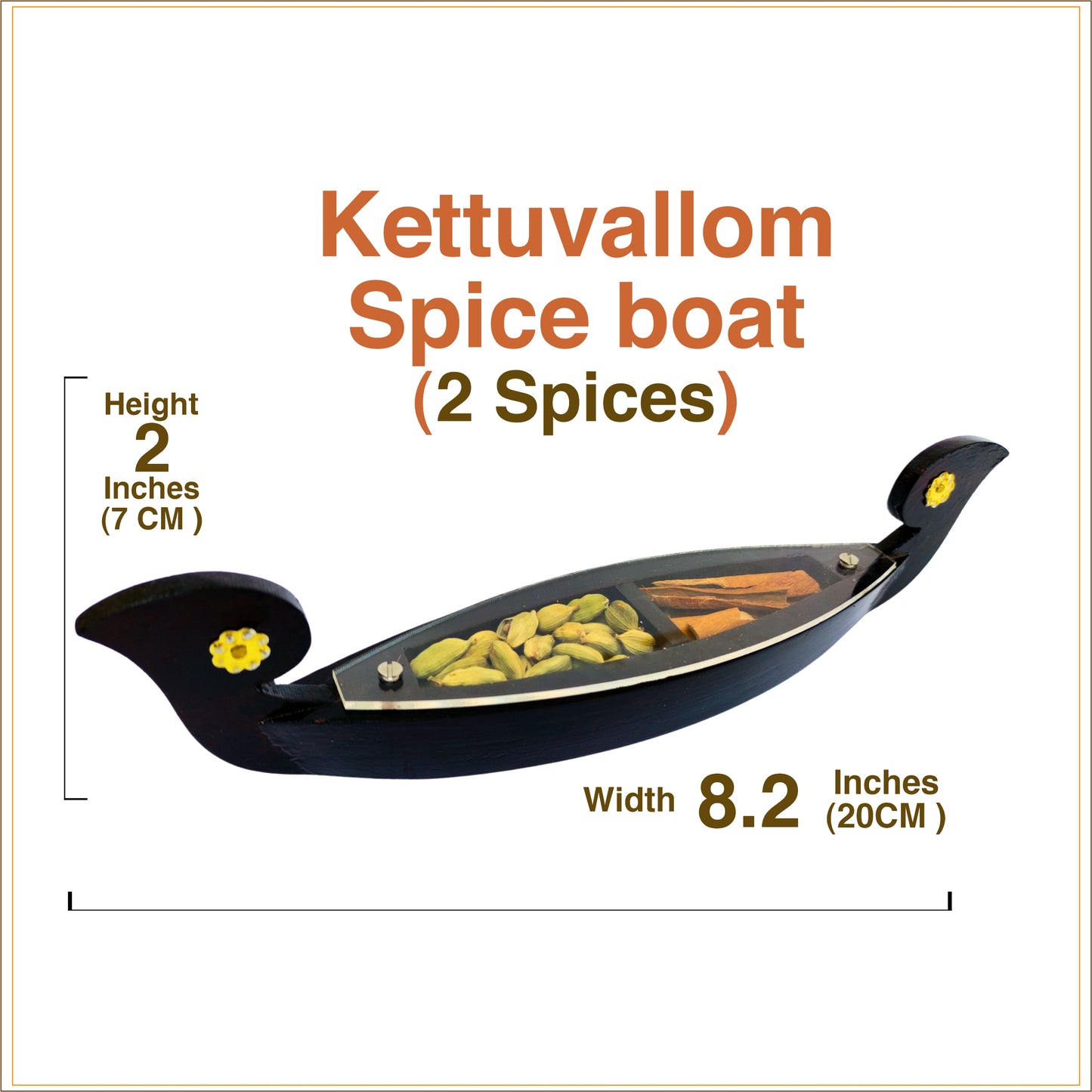 Miniature Kettuvallom Spice Boat – A Traditional Kerala Masterpiece for Décor and Gifting- 2 spices