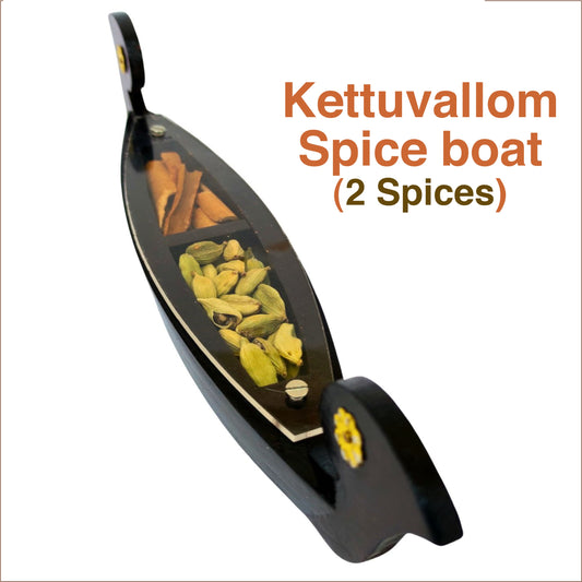 Miniature Kerala Spice Boat with Real Spices – Handcrafted Kettuvallam Model (2 Spice Compartments)