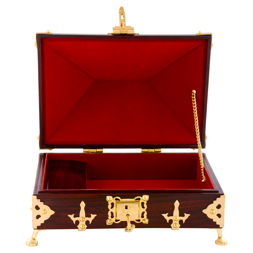 Orange Nettoor Petti – Kerala Traditional Jewel Box with Mural Art with Brass Detailing (9" x 6")