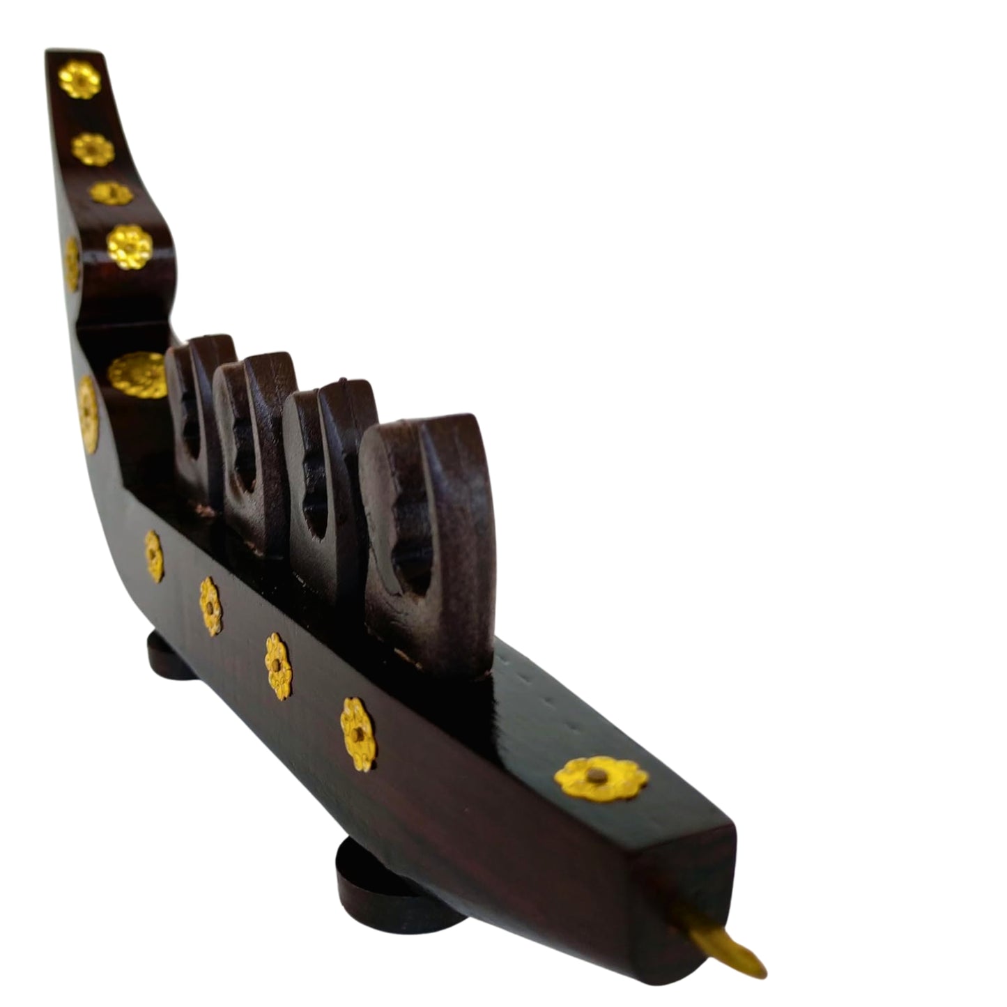 Handcrafted Rosewood Chundan Vallam Miniature with 4 Rowers