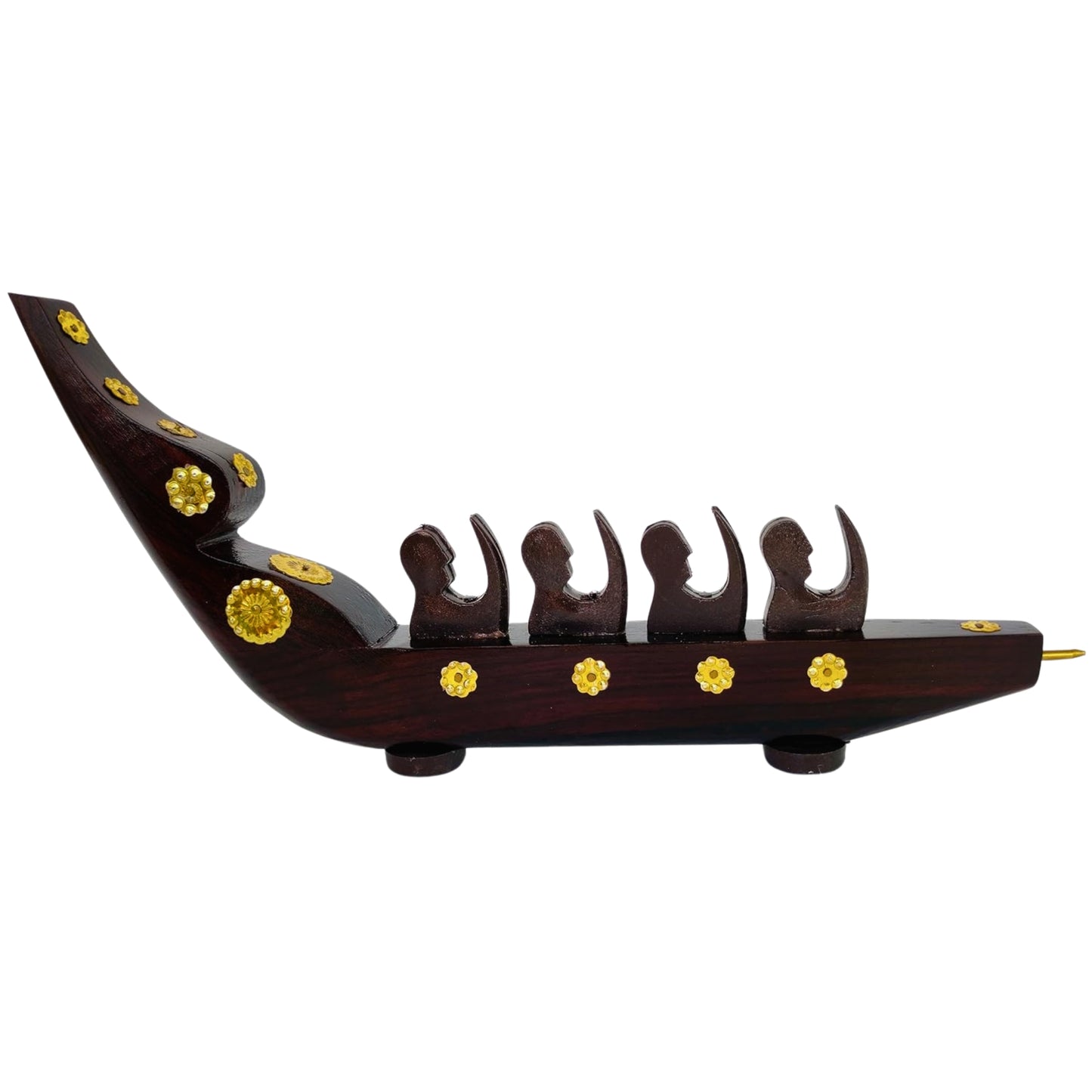 Handcrafted Rosewood Chundan Vallam Miniature with 4 Rowers