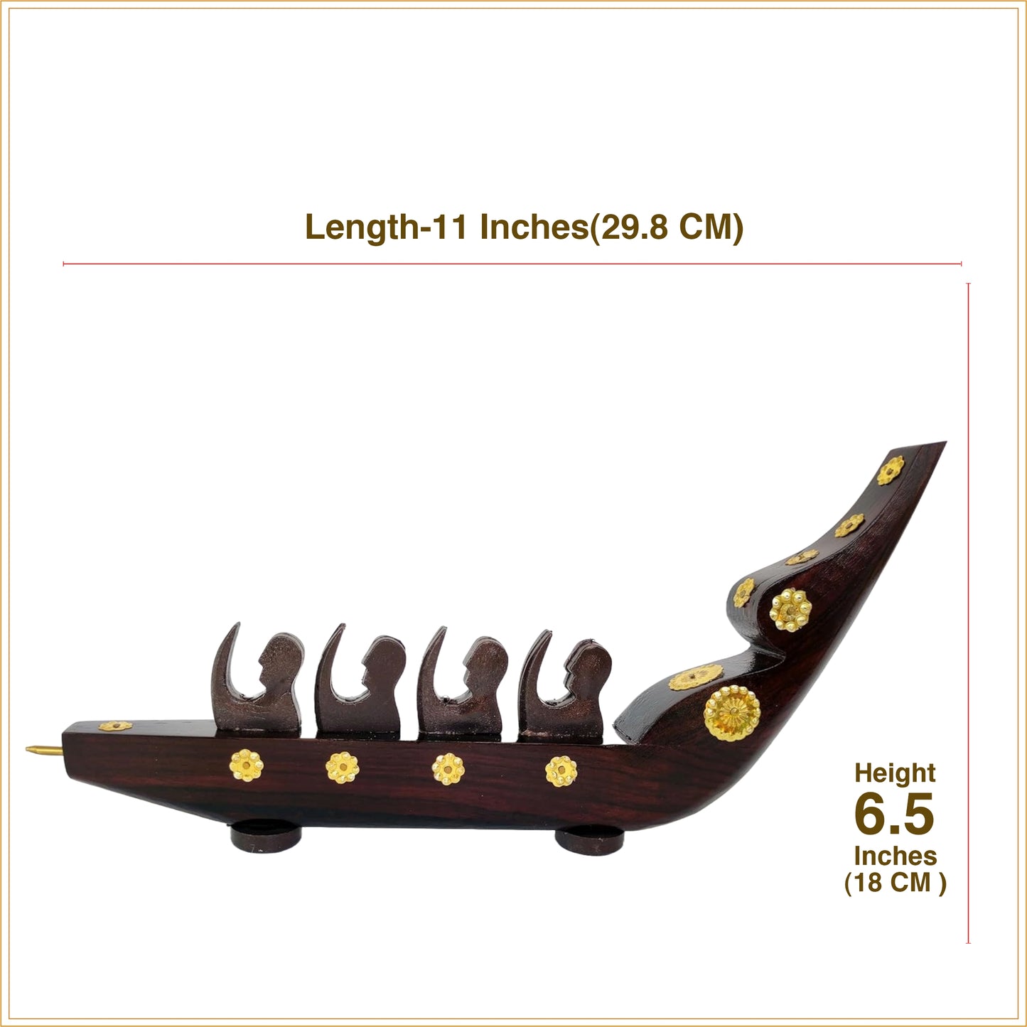 Handcrafted Rosewood Chundan Vallam Miniature with 4 Rowers