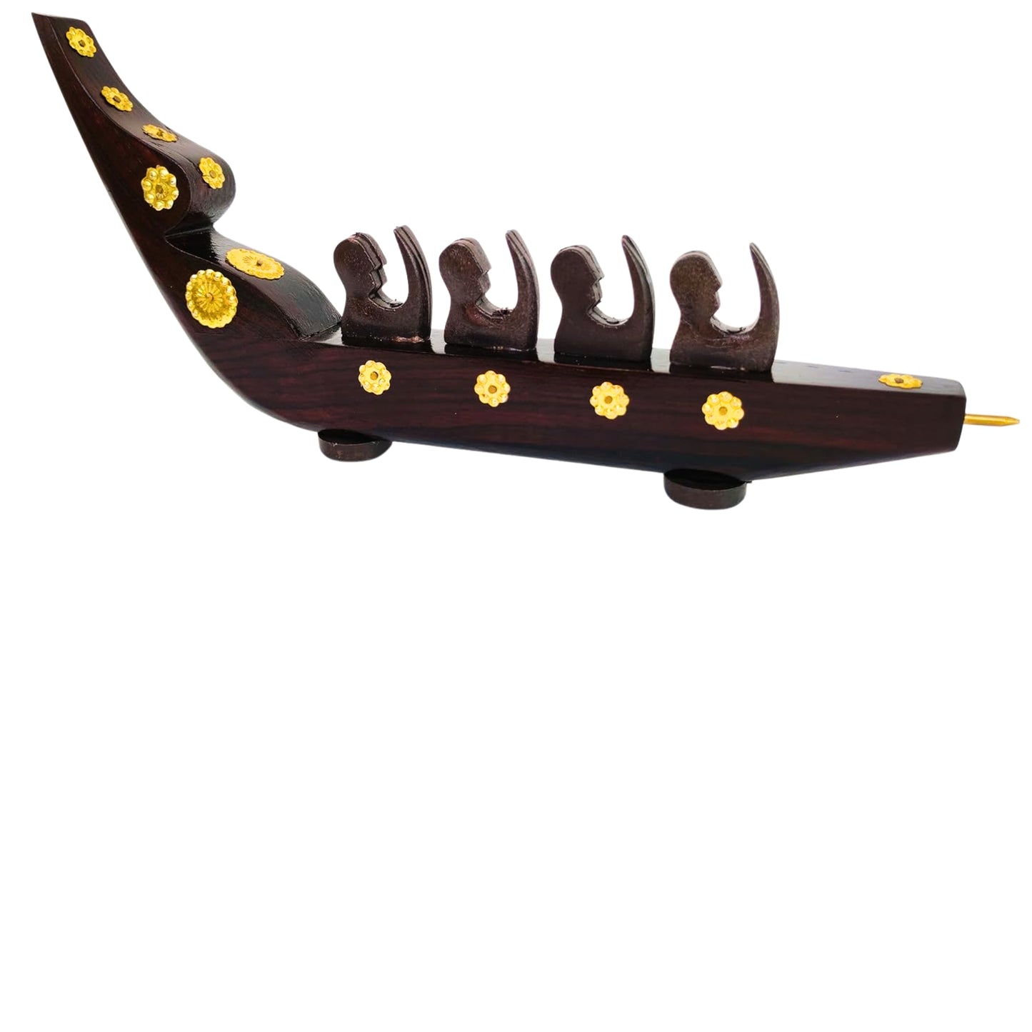 Handcrafted Rosewood Chundan Vallam Miniature with 4 Rowers
