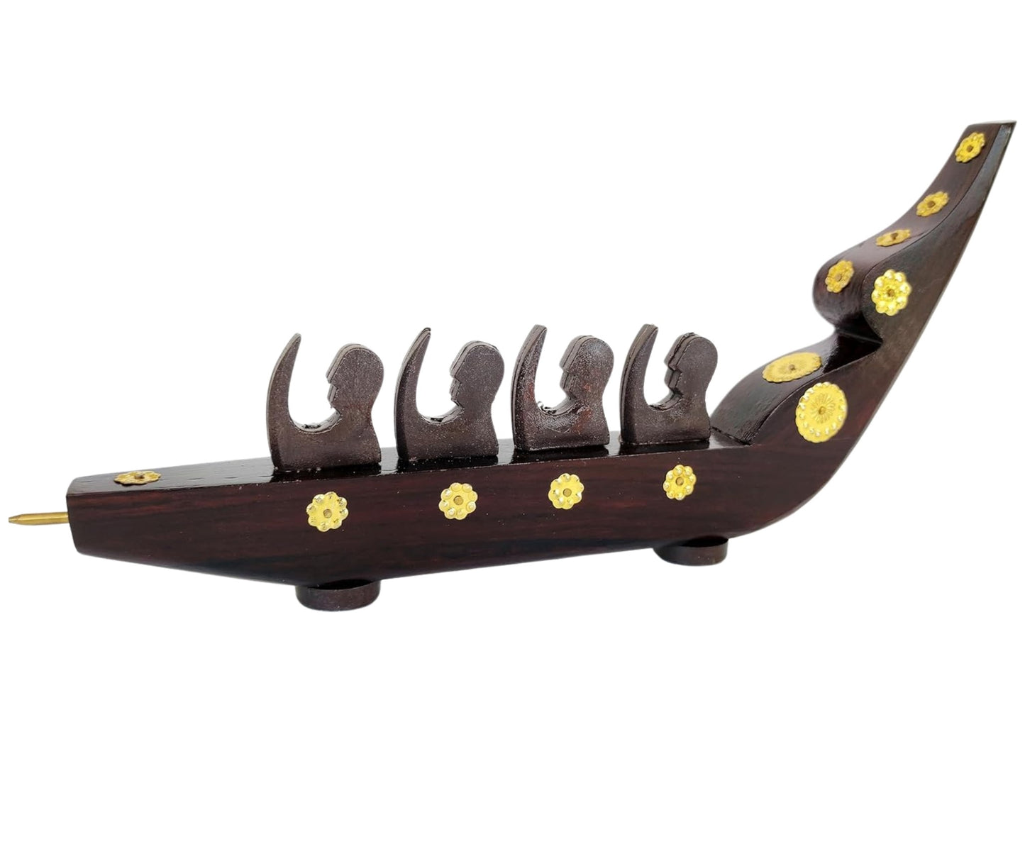 Handcrafted Rosewood Chundan Vallam Miniature with 4 Rowers