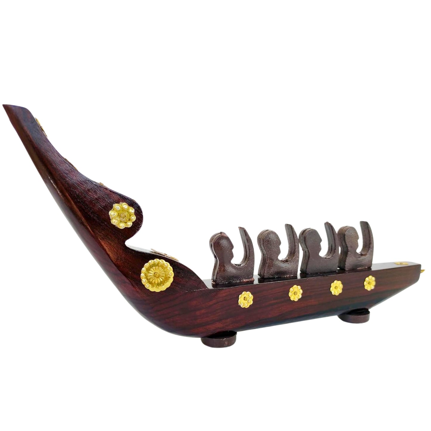 Handcrafted Rosewood Chundan Vallam Miniature with 4 Rowers