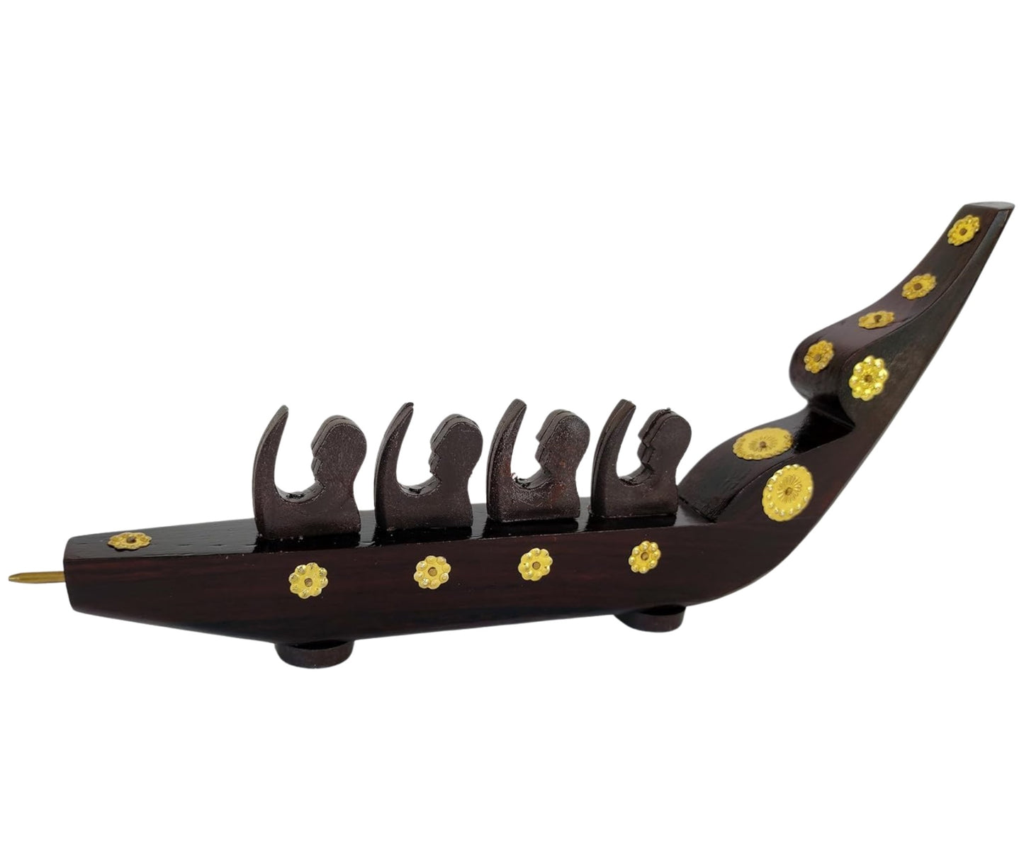 Handcrafted Rosewood Chundan Vallam Miniature with 4 Rowers