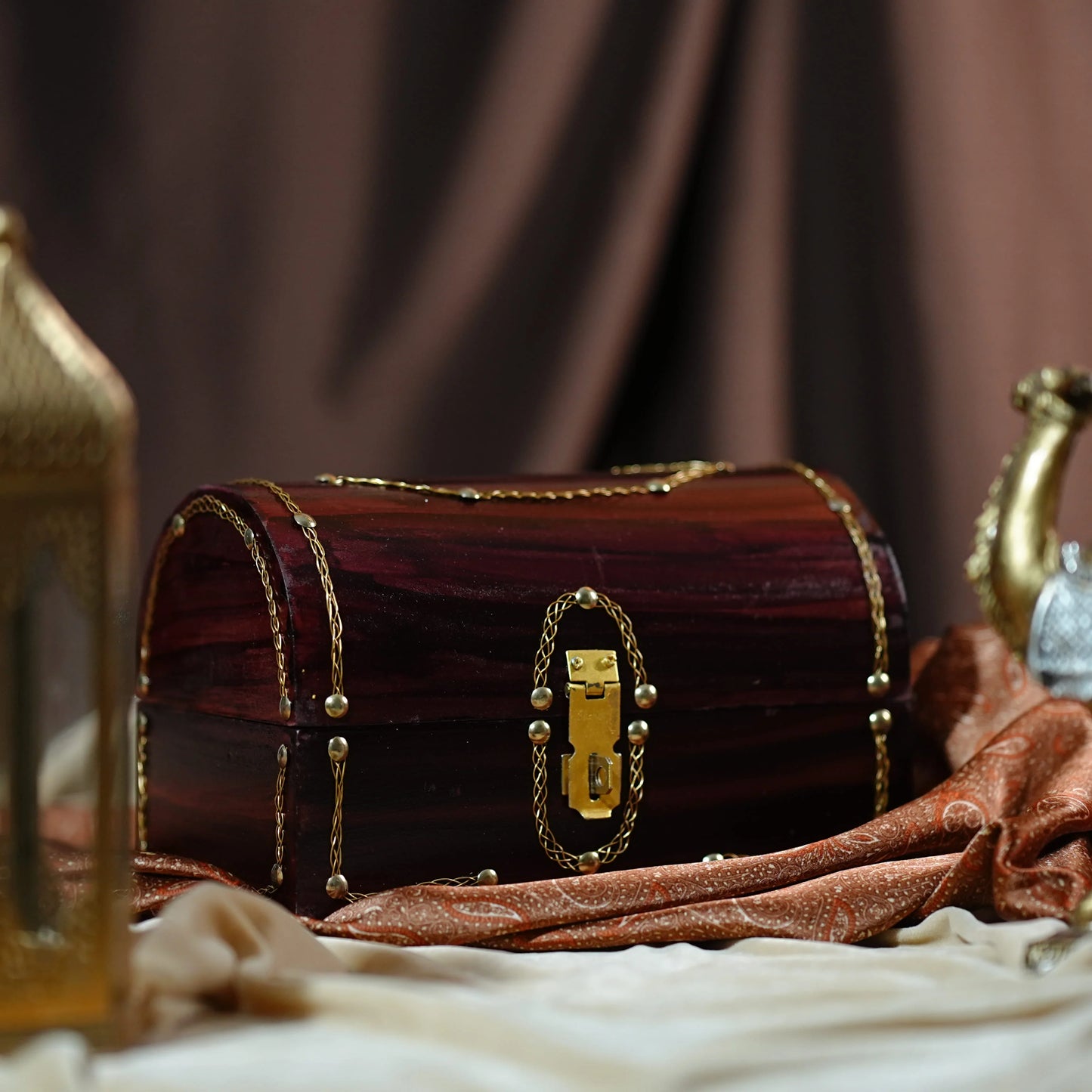 Handcrafted Kerala Rosewood Arab Jewel Box – Small Hexagonal Nettur Petti Inspired Design