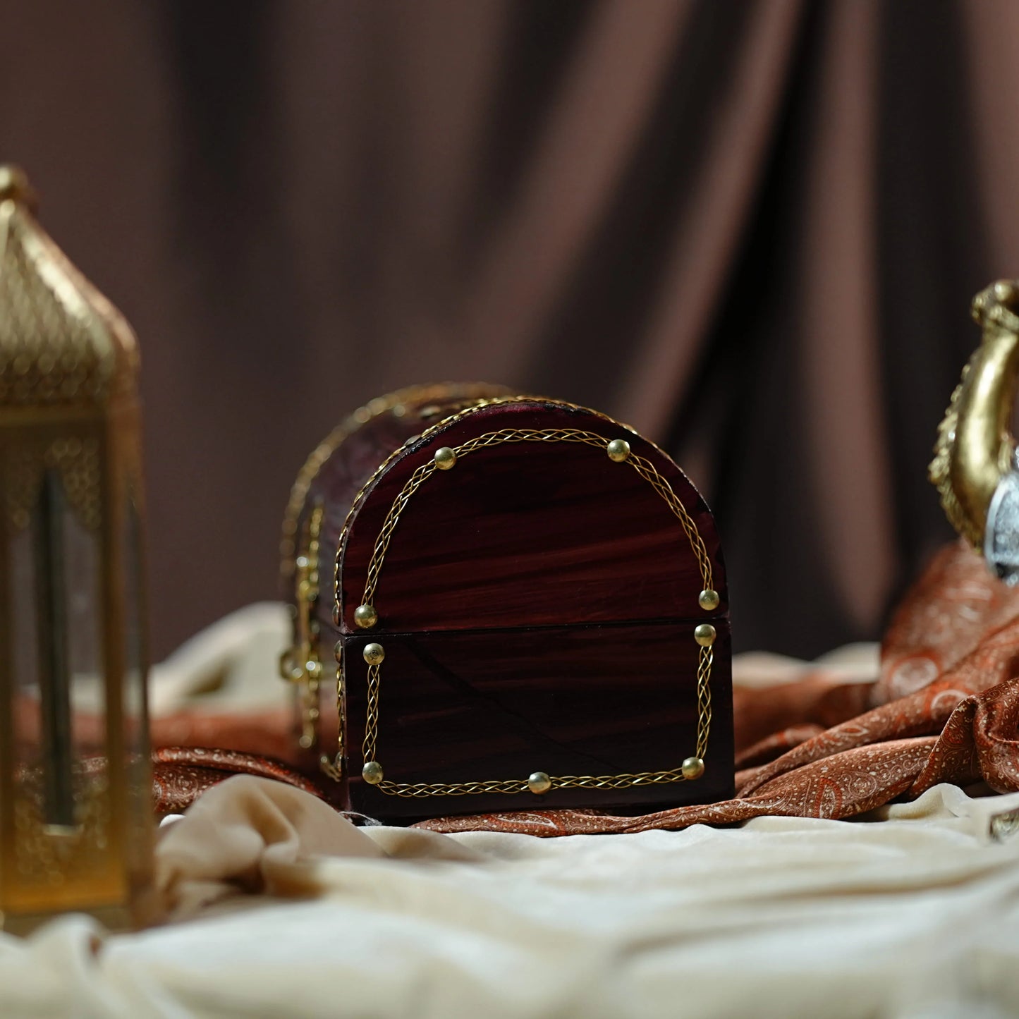 Handcrafted Kerala Rosewood Arab Jewel Box – Small Hexagonal Nettur Petti Inspired Design