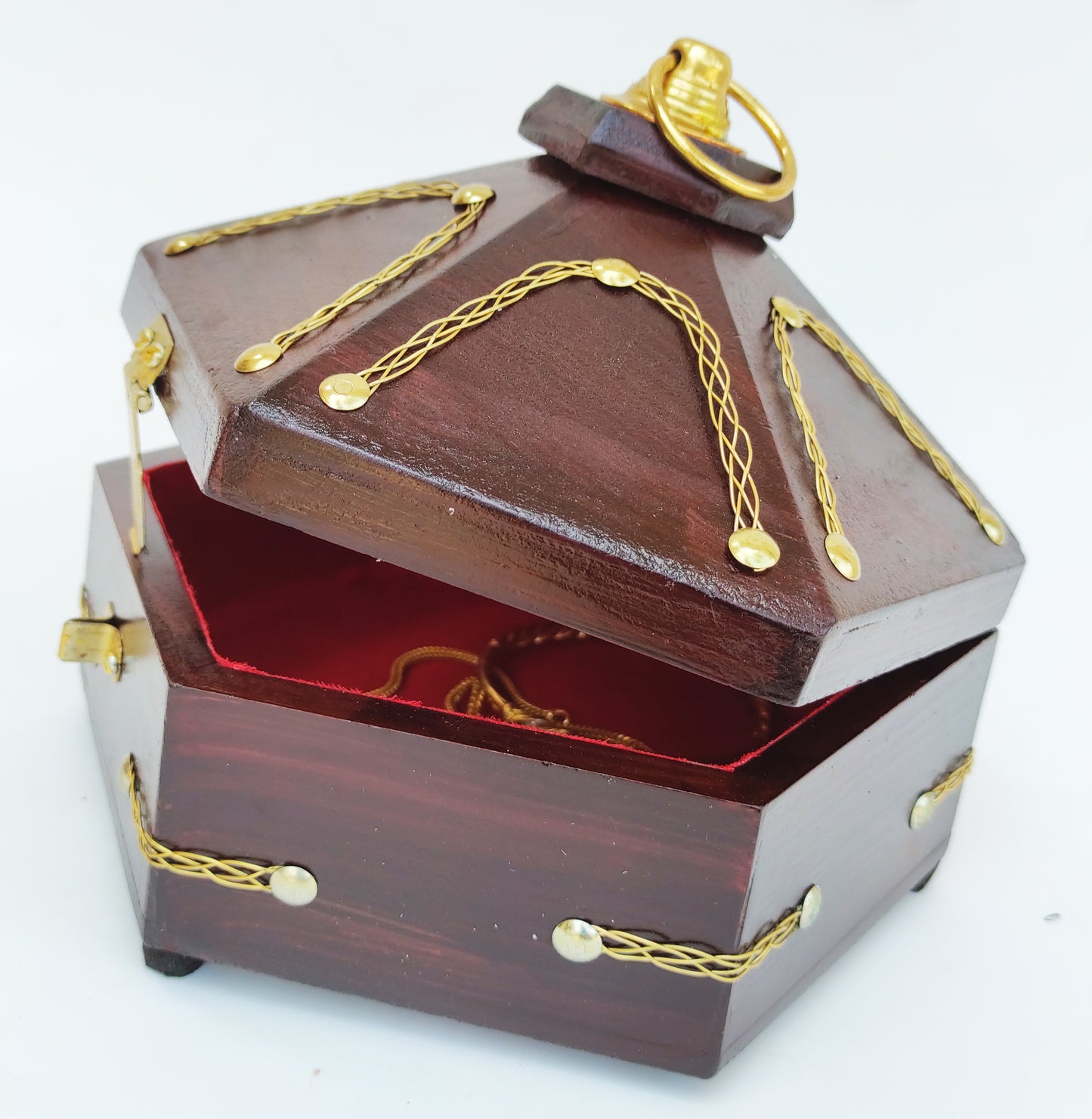 Kerala Special Rosewood Ethnic Jewel Box - Hexagon Shaped (Big)