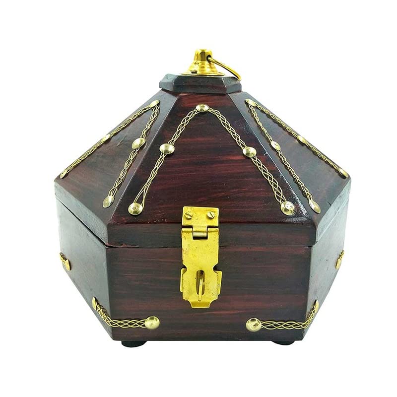 Kerala Special Rosewood Ethnic Jewel Box - Hexagon Shaped (Big)