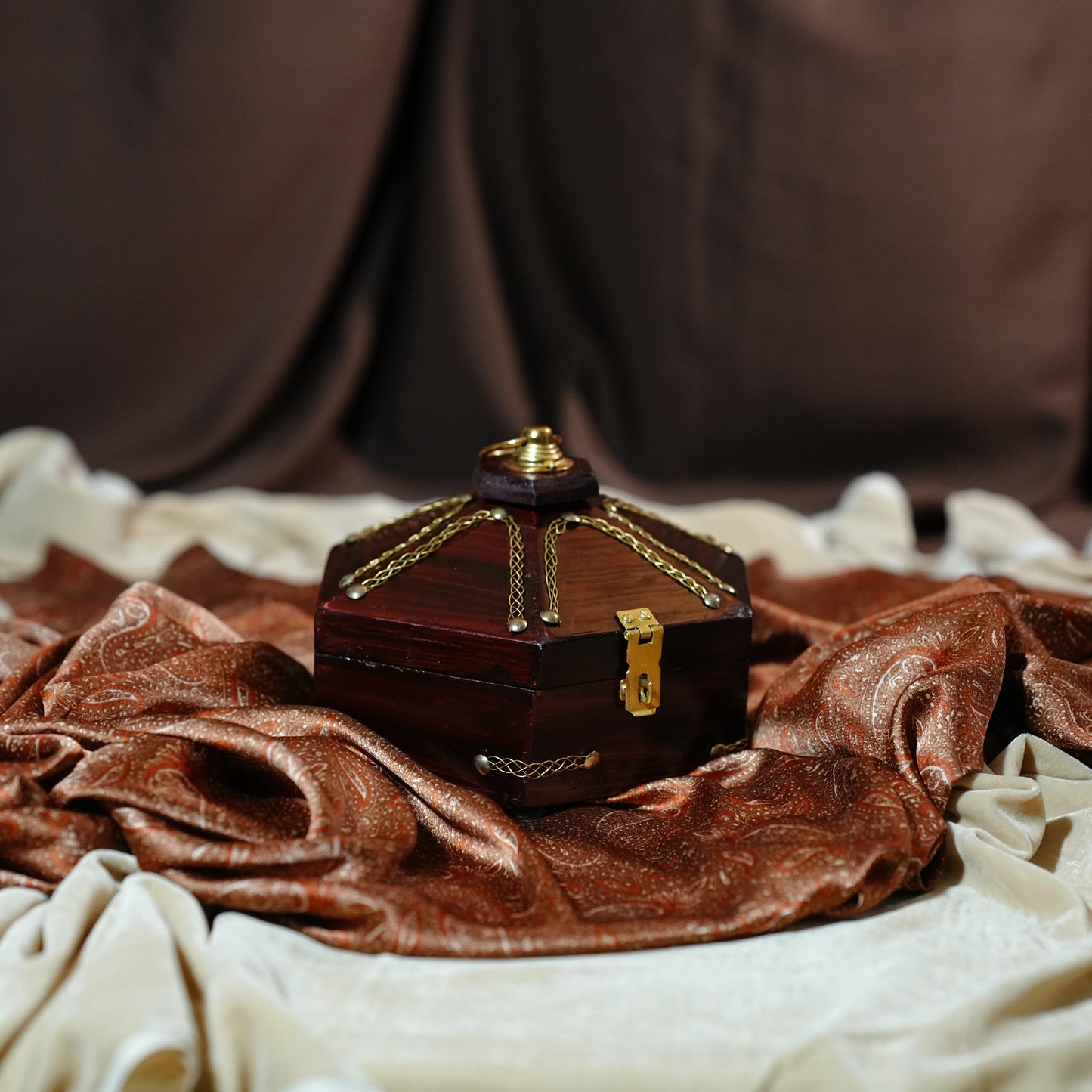 Kerala Special Rosewood Ethnic Jewel Box – Hexagon Shaped (Big)