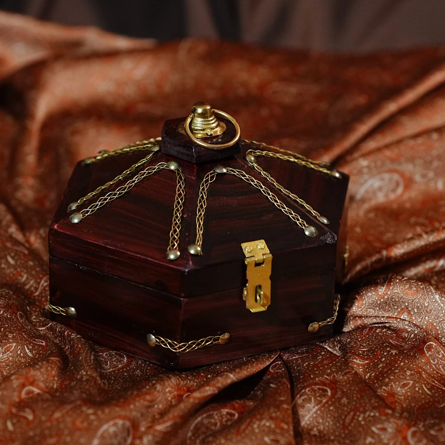 Heritage Rosewood Hexagon Jewel Box – Medium (Kerala-Inspired)
