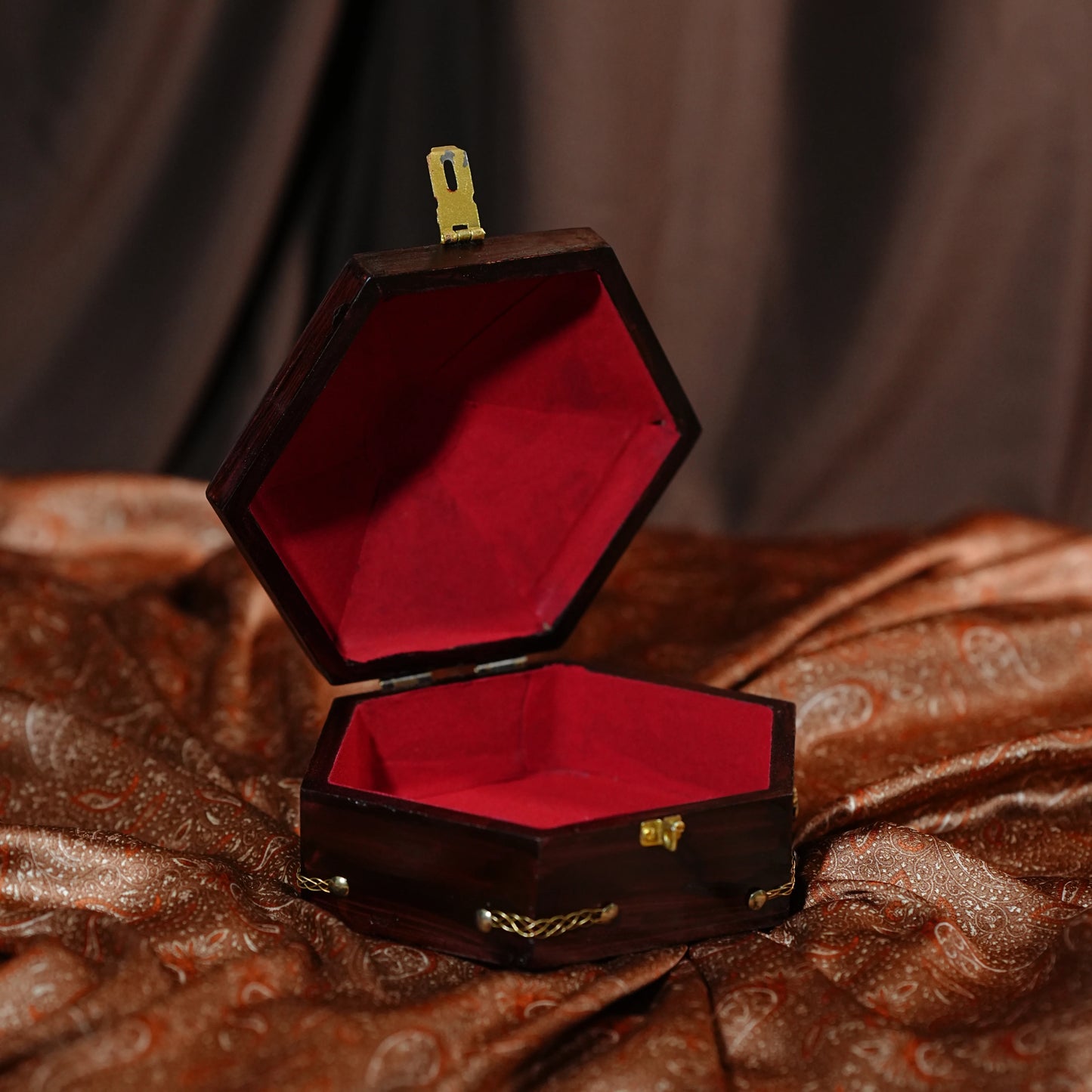 Heritage Rosewood Hexagon Jewel Box – Medium (Kerala-Inspired)