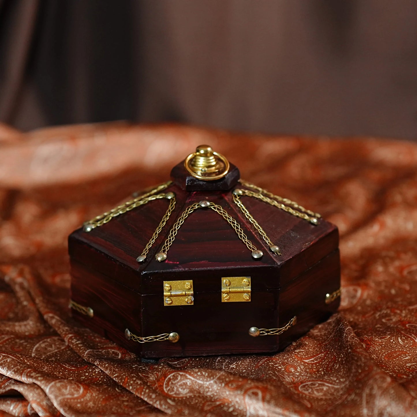 Heritage Rosewood Hexagon Jewel Box – Medium (Kerala-Inspired)