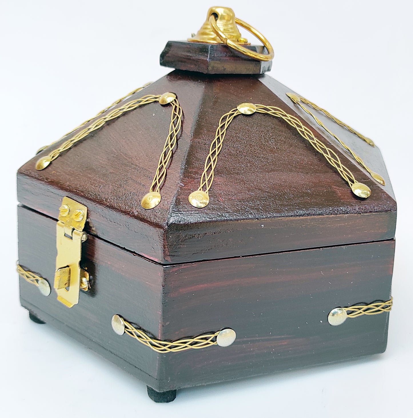 Heritage Rosewood Hexagon Jewel Box – Medium (Kerala-Inspired)