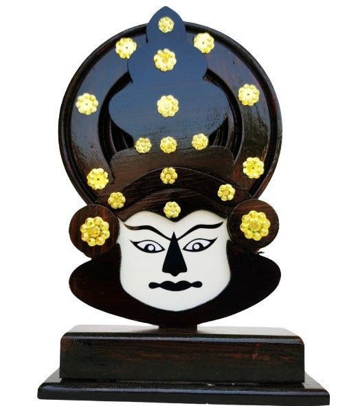 Wooden Kathakali Head with Stand – 8 Inches | Kerala Cultural Decor