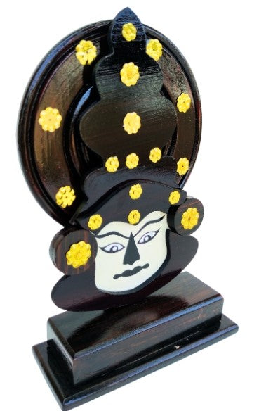 Wooden Kathakali Head with Stand – 8 Inches | Kerala Cultural Decor