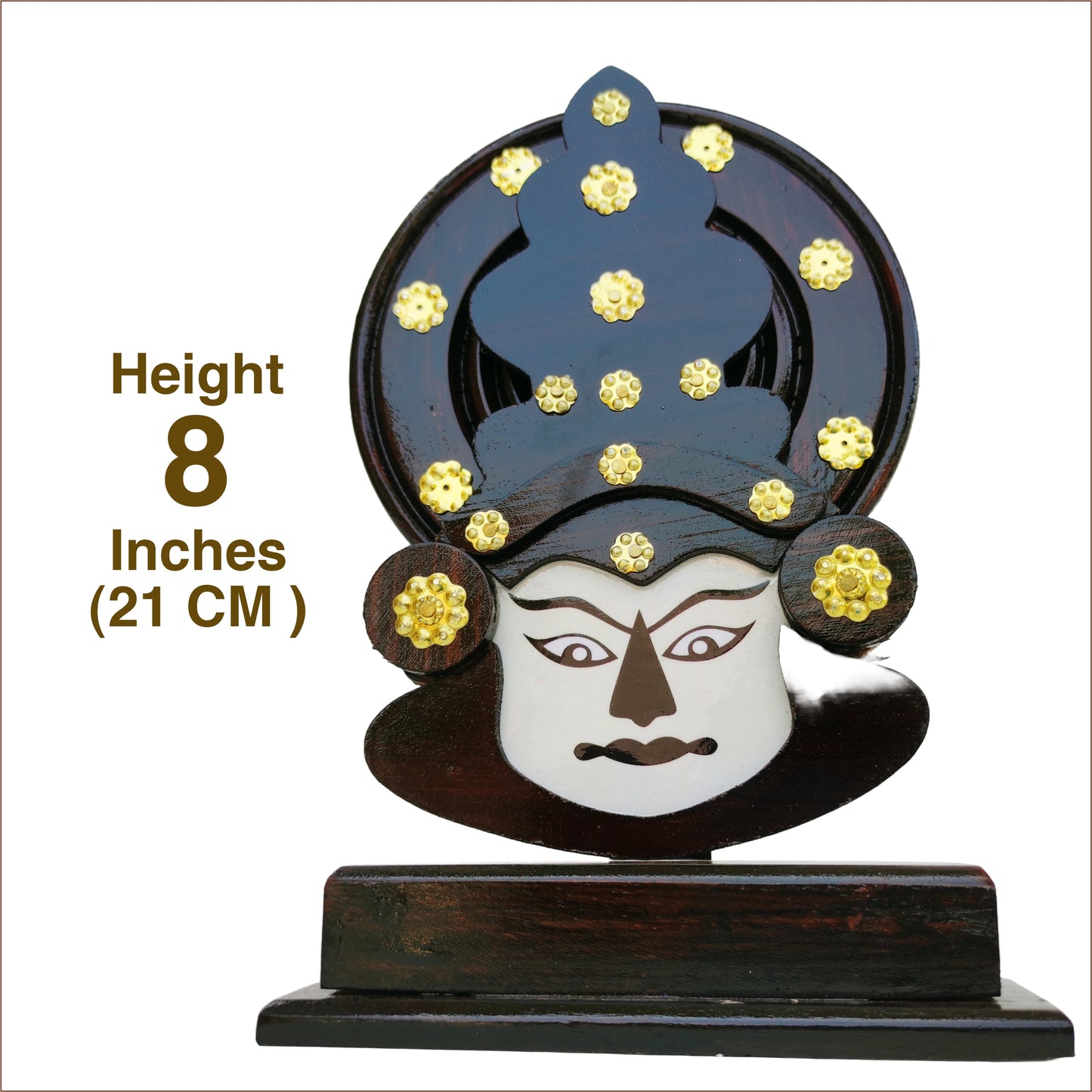 Wooden Kathakali Head with Stand – 8 Inches | Kerala Cultural Decor