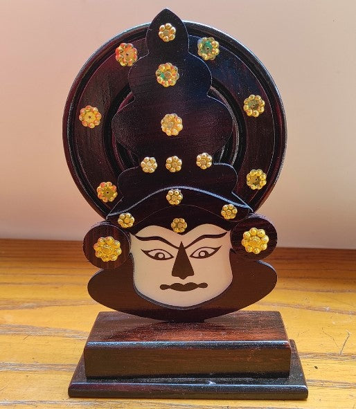 Wooden Kathakali Head with Stand – 8 Inches | Kerala Cultural Decor
