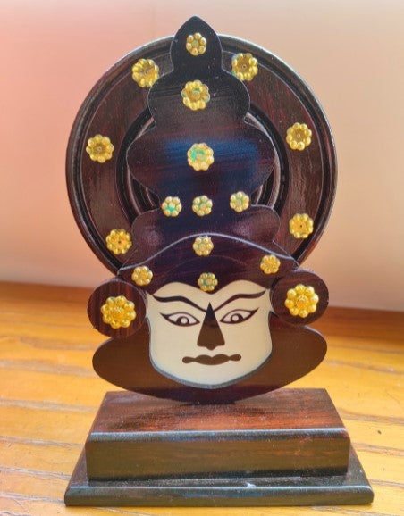 Wooden Kathakali Head with Stand – 8 Inches | Kerala Cultural Decor