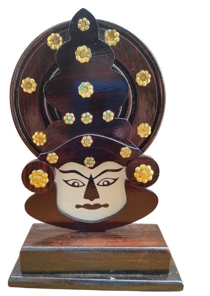 Wooden Kathakali Head with Stand – 8 Inches | Kerala Cultural Decor