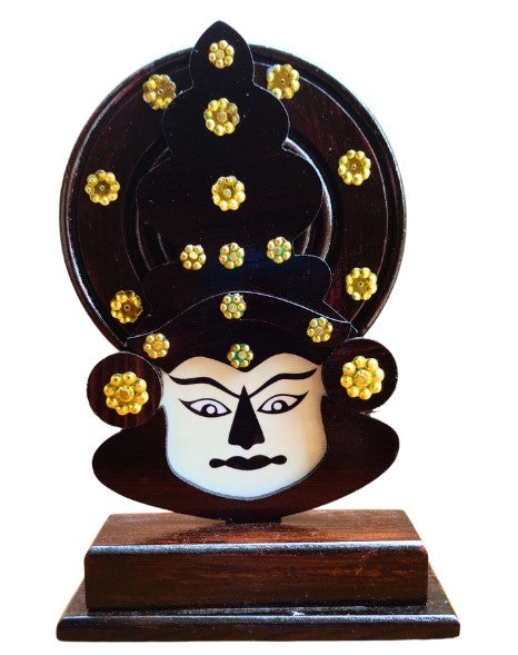 Wooden Kathakali Head with Stand – 8 Inches | Kerala Cultural Decor