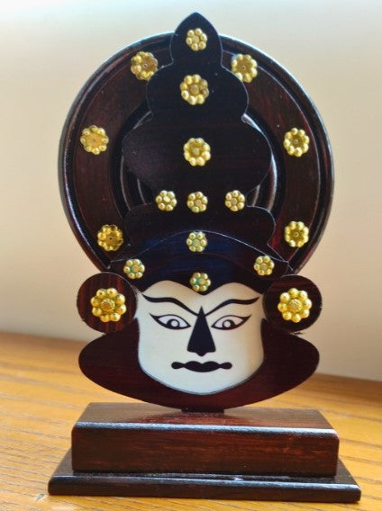 Wooden Kathakali Head with Stand – 8 Inches | Kerala Cultural Decor
