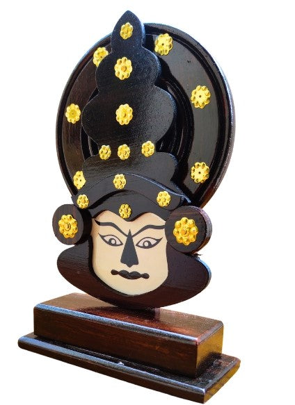 Wooden Kathakali Head with Stand – 8 Inches | Kerala Cultural Decor