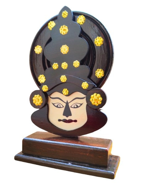 Wooden Kathakali Head with Stand – 8 Inches | Kerala Cultural Decor