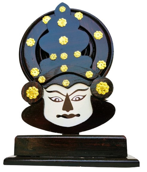 Wooden Kathakali Head with Stand – 8 Inches | Kerala Cultural Decor
