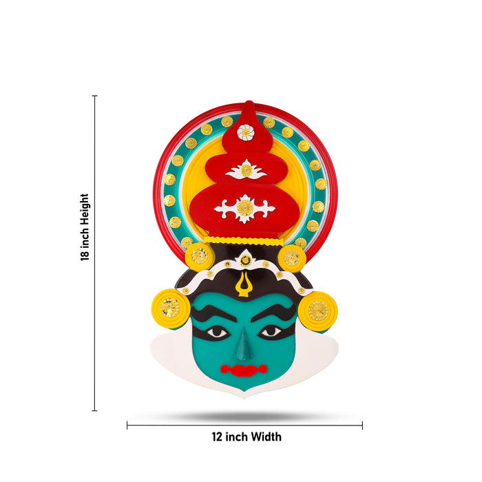 18-Inch Handcrafted Wooden Kathakali Mask – Multicolor Wall Art | Traditional Kerala Décor for Home & Office