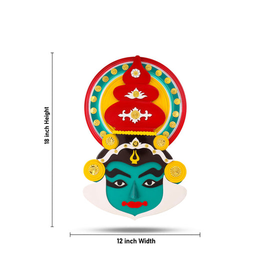18-Inch Handcrafted Wooden Kathakali Mask – Multicolor Wall Art | Traditional Kerala Décor for Home & Office