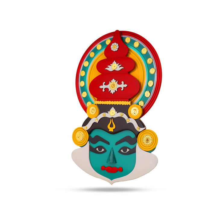 18-Inch Handcrafted Wooden Kathakali Mask – Multicolor Wall Art | Traditional Kerala Décor for Home & Office