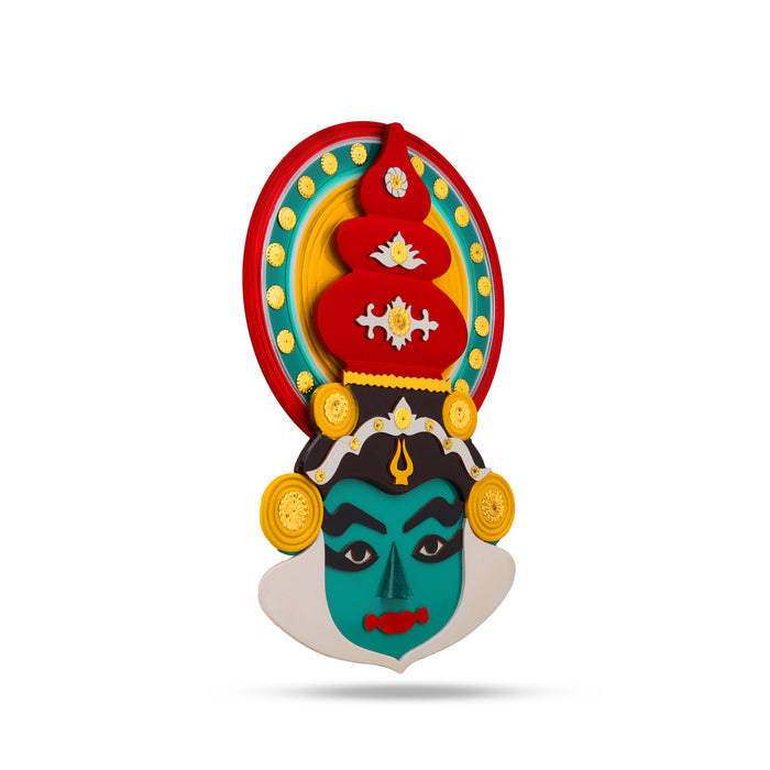 18-Inch Handcrafted Wooden Kathakali Mask – Multicolor Wall Art | Traditional Kerala Décor for Home & Office