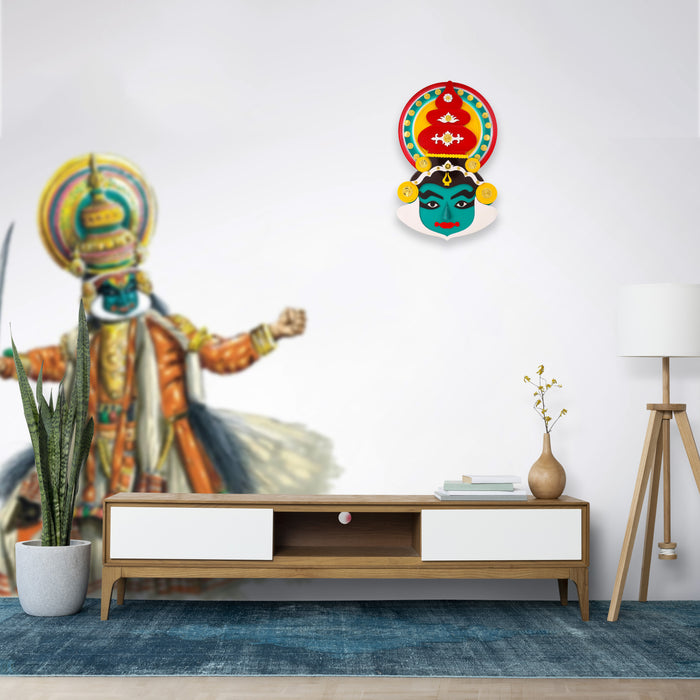 18-Inch Handcrafted Wooden Kathakali Mask – Multicolor Wall Art | Traditional Kerala Décor for Home & Office