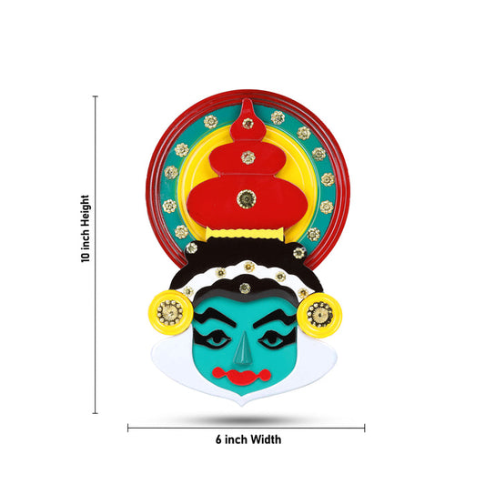 10-Inch Multicolored Wooden Kathakali Face Wall Hanging | Hand-Painted Traditional Decor for Home & Gifting