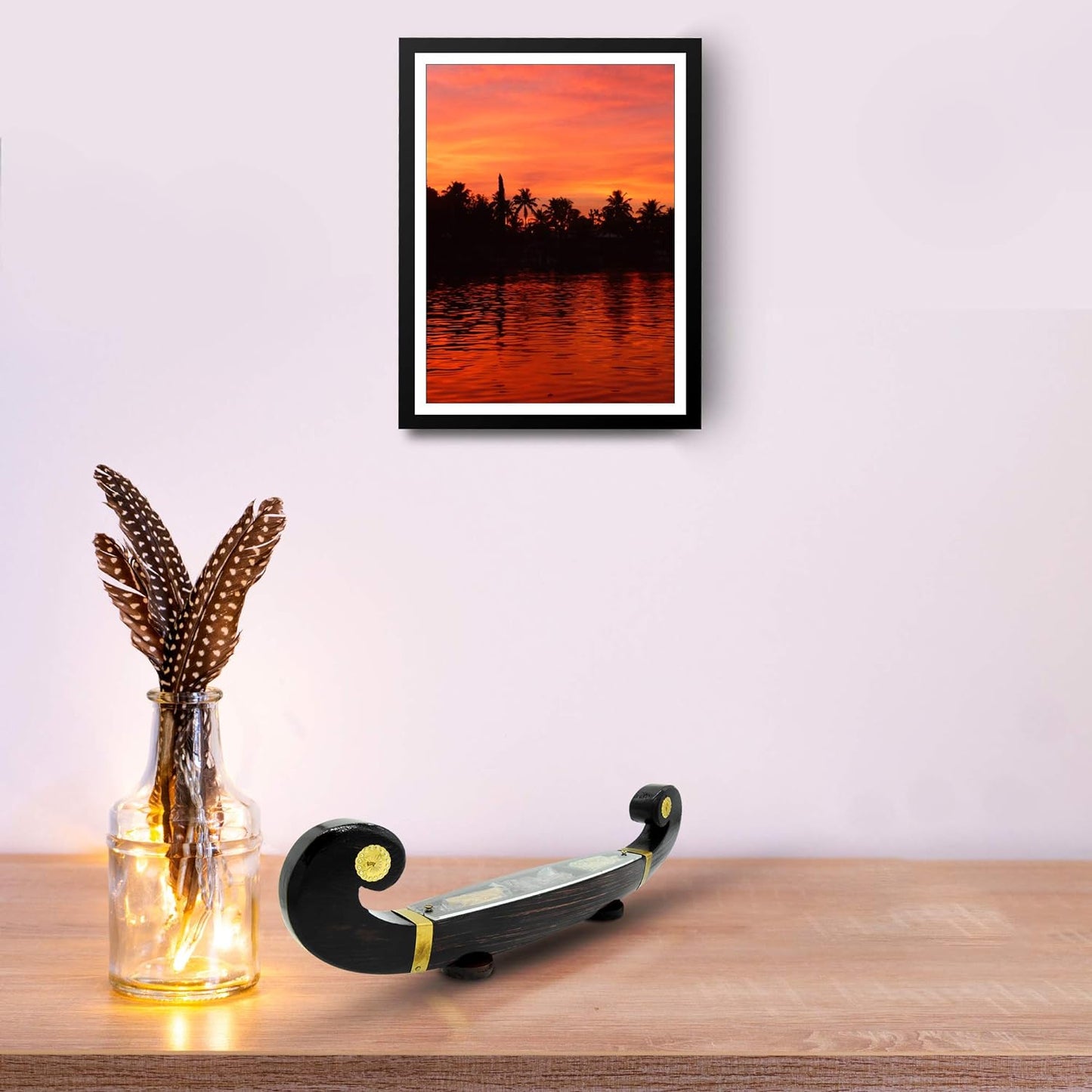 Miniature Odi Vallom Spice Boat with 3 Authentic Spices – Handcrafted Kerala Decor for Home & Gifting