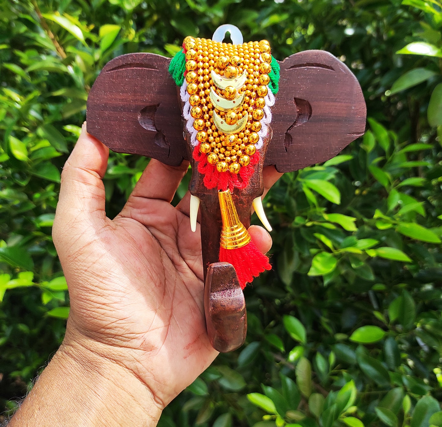 6-Inch Handcrafted Rosewood Elephant Head Wall Hanging with Nettipattom
