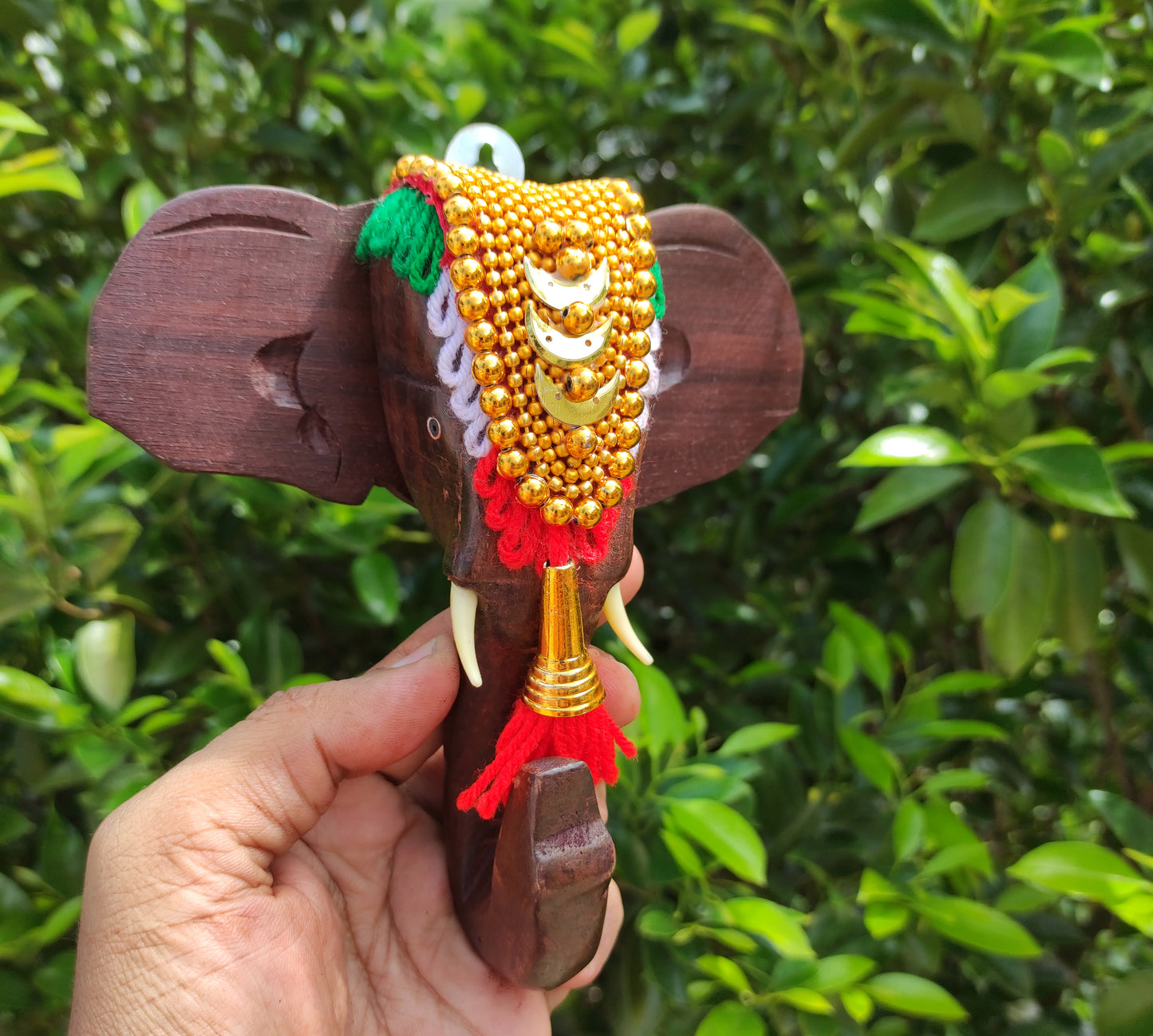 6-Inch Handcrafted Rosewood Elephant Head Wall Hanging with Nettipattom