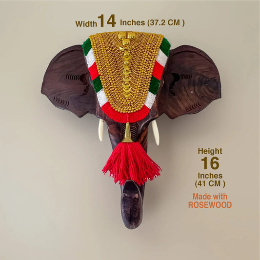 Kerala Nettipattom Elephant Head Wall Art in Rosewood – 16 Inches for home decor and gifting