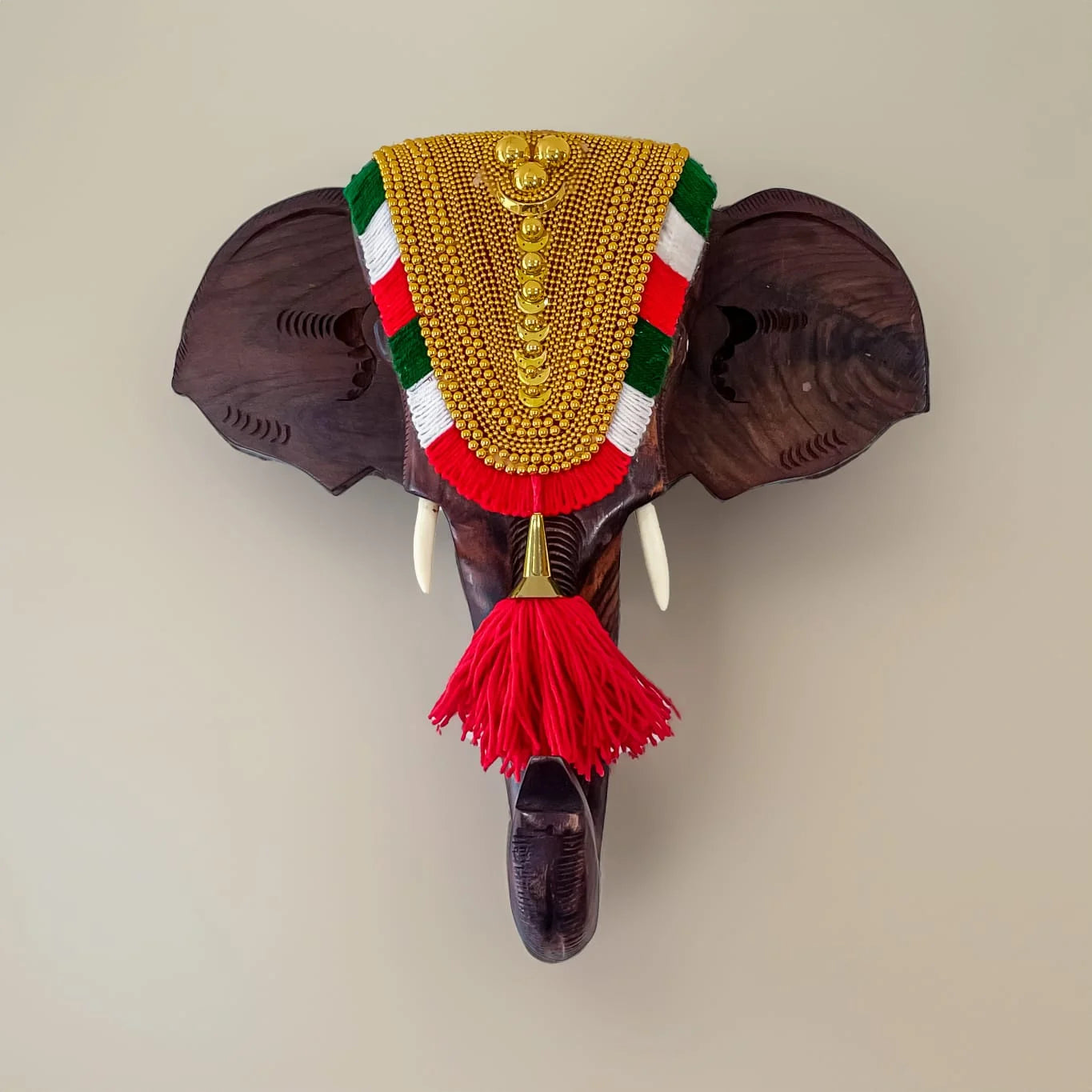 Kerala Nettipattom Elephant Head Wall Art in Rosewood – 16 Inches for home decor and gifting