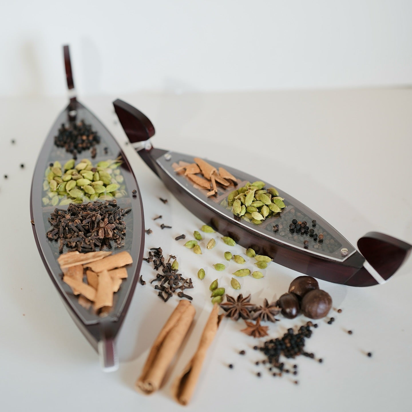 Miniature Kettuvallom Spice Boat with 3 spices  – Traditional Kerala Charm for Décor and Gifting