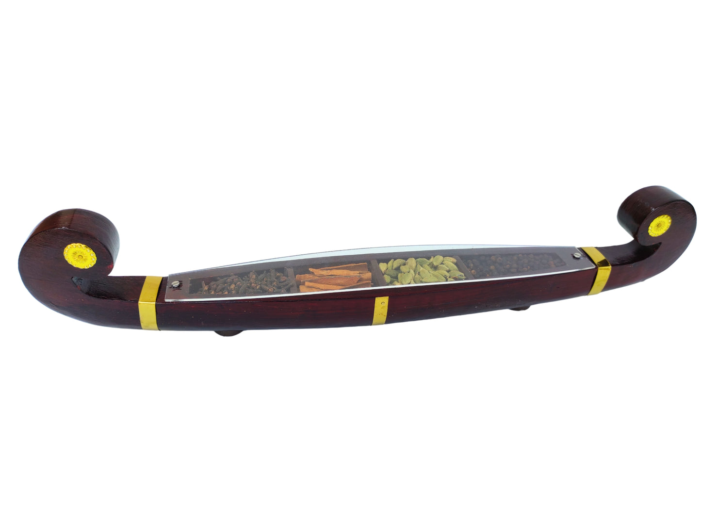 Miniature Odi Vallom Spice Boat with 4 Authentic Spices – Handcrafted Kerala Decor and Gift
