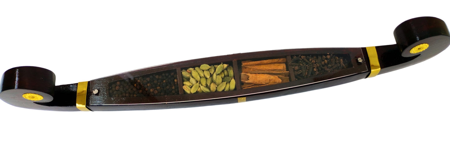 Miniature Odi Vallom Spice Boat with 4 Authentic Spices – Handcrafted Kerala Decor and Gift