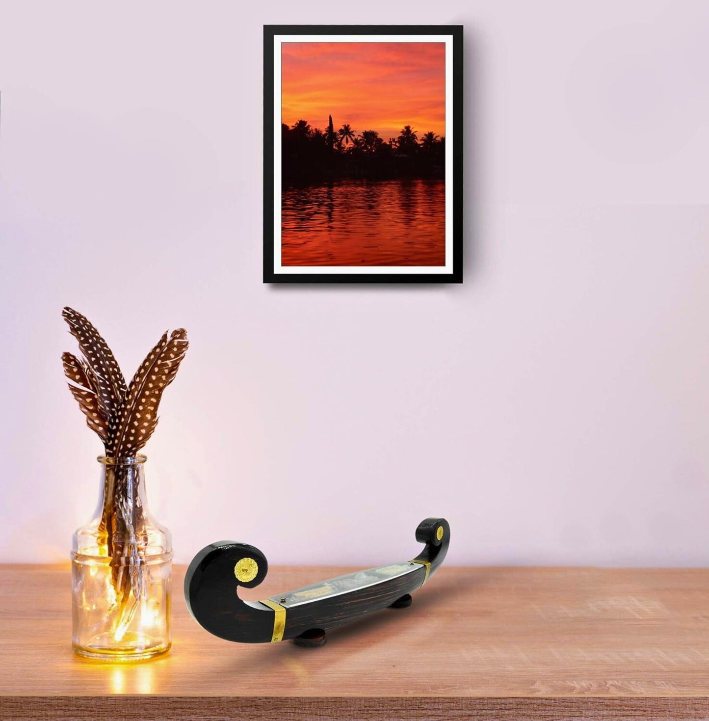 Miniature Odi Vallom Spice Boat with 4 Authentic Spices – Handcrafted Kerala Decor and Gift