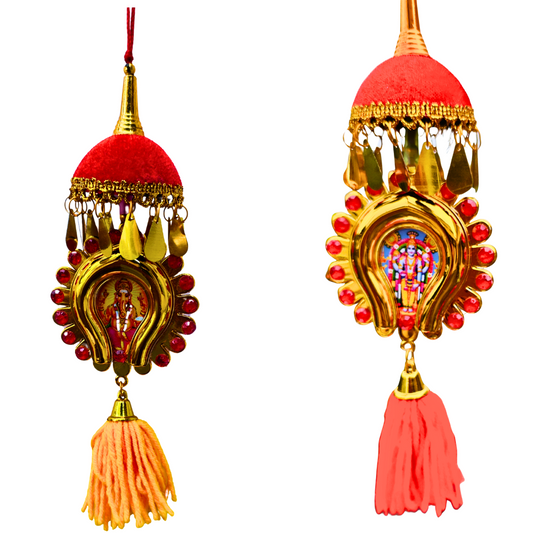 Oval-Shaped Car Hanging Nettipattam – Double-Sided Sree Ganesh & Sree Guruvayoorappan